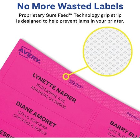 Avery Label, Neon, Perm, 1X2.5, Mgnta 750PK AVE5970